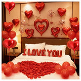 Valentines Day Decorations Set,Happy Anniversary Decorations Romantic with I love you balloons,love decorations,Rose Petals and Heart Balloons,Anniversary Balloons for Weddings (Hollow)