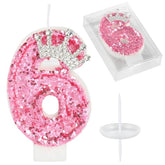 Birthday Number Candles,Pink Crown Birthday Candles For Cake,Glitter Number 6 Candle Cake Topper With Sequins For Girls,Women, Anniversary Celebrations Supplies (Pink 6)