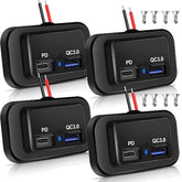 Dual Pd3.0 Type-C & Quick Charge Qc3.0 Usb-A Port Panel Wall Mount Automotive Car Usb Socket Charger Power Adapter For Rv Marine Boat Motorcycle Atv Truck