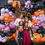 118Pc Halloween Balloon Arch Kit – Purple Orange Black Silver with Boo & Bat