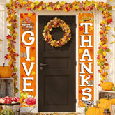 Give Thanks Hanging Banner Porch Sign Autumn Pumpkin Maple Leaf Backdrop Flag Fall Harvest Welcome Banner For Indoor Outdoor Wall Door Decoration Thanksgiving Party Decorations 72"X12"