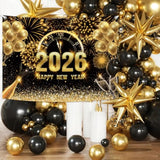 7x5ft Black Gold 2026 Happy New Year Backdrop Champagne Fireworks Banner