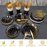 212 Pcs Black Gold New Year Disposable Plates, Napkins, Cups, and Tableware for 30