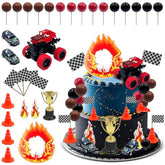 Truck Cake Decorations Race Car Themed Cake Toppers Truck Cupcake Toppers Flame Cupcake Topper For Boy Men Birthday Baby Shower Party Supplies