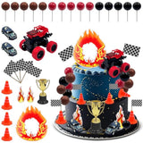 Truck Cake Decorations Race Car Themed Cake Toppers Truck Cupcake Toppers Flame Cupcake Topper For Boy Men Birthday Baby Shower Party Supplies