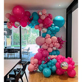 Alice Wonderland Balloon Garland Arch Kit, 144Pcs Lake Blue Hot Pink Balloons With Chessboard Foil Balloons For Spring Tea Party Supplies Onederland First Birthday Baby Shower Decorations