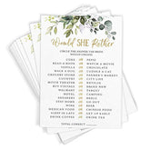 Bridal Shower Games – Would She Rather Game With Fun Bride-To-Be Trivia, Wedding Shower Activity, Botanical Eucalyptus Theme, 50 Guests
