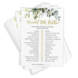 Bridal Shower Games – Would She Rather Game With Fun Bride-To-Be Trivia, Wedding Shower Activity, Botanical Eucalyptus Theme, 50 Guests