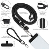 Adjustable Phone Lanyard Crossbody with Detachable Wallet 8mm Black