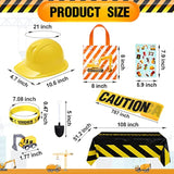 148 Pcs Construction Birthday Party Supplies Include 12 Construction Hats, 24 Truck Toys, 12 Vehicle Stickers, 12 Silicone Bracelet, 12 Goodie Bag, 24 Stamps, 50 Shovels, 1 Tablecloth,1 Tape