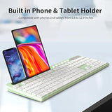 Wireless Keyboard And Mouse Combo, 2.4G Ergonomic Wireless Computer Keyboard With Phone Tablet Holder, Silent Mouse With 6 Button, Compatible With Macbook, Windows (Green)