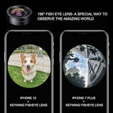 198° Fisheye Phone Camera Lens Kit for iPhone 7-13 Pro Max & Samsung Black