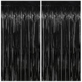 Thicken Black Streamers 2 Pack 3.2 X 8.2 Ft, Black Tinsel Backdrop Curtains, Foil Fringe Photo Backdrop For New Years, Halloween, Retirement, Bachelor Party Decorations, Birthday Decorations For Men
