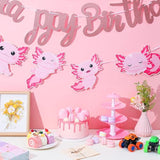 2 Pcs Axolotl Birthday Banner Decorations Axolotl Birthday Party Favors Cute Cartoon Garland Sign Pre Strung For Party Ocean Animal Reptile Party Supplies(Pink)