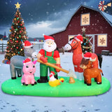 7Ft Christmas Inflatable Blow Up Decorations, Santa Claus Farm Scene With Highland Cow, Clydesdale Horse, Donkey, Rooste
