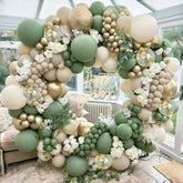 Sage Green White Sand Balloon Arch Kit, Green Beige Gold Metallic Balloons Garland Kit With Gold Confetti Balloons For Birthday Wedding Baby Showr Bridal Shower Bachelorette Party Decorations…