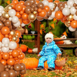 162PCS Fall Balloon Arch Kit with Orange Brown White Gold Balloons for Thanksgiving