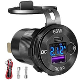 83W 12 Volt Usb Outlet Built-In Boost Usb C Laptop Car Charger: 65W Pd3.0 And 18W Qc3.0 Car Usb Port Aluminum Socket With Button Switch Smart Voltmeter, Suitable For Car Rv Marine Golf Cart