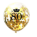 80th Birthday Balloons: Black & Gold Confetti, 15-Pack