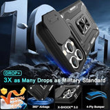 Case For Iphone 16 Pro With Slide Camera Cover+Screen Protector(2 Packs), Rotated Ring Kickstand Military Grade Shockproof Protective Cover-Black