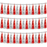 3P Red Silver Foil Fringe Metallic Tassel Streamers Banner Tassel Garland For Parade Floats, Bachelorette, Wedding, Birthday, Halloween, Christmas, Bridal/Baby Shower Party Decorations
