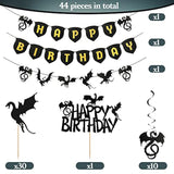 44 Pieces Dragon Party Supplies Dragon Theme Cake Decoration Happy Birthday Hanging Banner Swirls Cupcake Toppers Set For Birthday Party Supplies