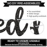 Black Just Married Banner - NO DIY, Glitter Wedding Party Banner,Just Married Signs, Bachelorette/Bridal Garland,Engagement Party Decor Supplies, Wedding Reception Party Decorations.