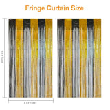 2-Pack Black Gold Foil Fringe Curtains 3.3x6.6 ft for Party and Event Decor