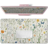 Flower Large Desk Pad,Floral Desk Mat For Desktop,Non-Slip Pu Leather Mouse Pad, Waterproof Laptop Computer Desk Keyboard Mat,Table Protector Blotter Mat For School Office Home 31.5" X 15.7"