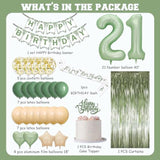 21st Birthday Decorations for Her - Sage Green Party Kit With Banner, Sash, Cake Topper, Olive Green Balloons - Birthday Gifts for Women