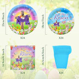 96 Pieces "He is Risen" Easter Day Tableware Set Party Supplies - Religious Theme Disposable Dinnerware with Paper Plates, Napkins, Forks for Spring Resurrection Christian Celebration Favors