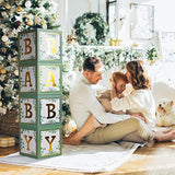 Sage Green Baby Boxes With Gold Letters For Baby Shower, 4 Pcs Safari