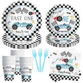 Race Car 1St Birthday Party Supplies - Fast One Plates And Napkins Decorations Boys Tableware, Plate, Cup, Napkin, Fork, Blue Race Car One-Year-Old Decorations | Serve 24