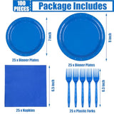 100 Count Blue Paper Plates, Napkins, And Forks - Disposable Party Tableware Set For Wedding, Birthday, Bridal Shower, Baby Shower - Serves 25
