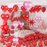 Valentine'S Day Balloons: 87Pc Red & Rose Gold Heart & Starburst Balloons, I Love You Letters, Silk Rose Petals For Valentine'S Day, Weddings, Parties
