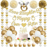 Champagne Gold Engagement Party Decorations, Just Engaged Supplies For Couple Includes 12" Gold & White Latex Balloons, Diamond Ring Foil Balloon, Cake Toppers, Paper Pompom