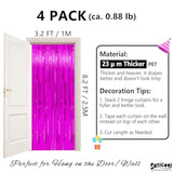 Thicken Hot Pink Streamers 4 Pack 3.2X8.2 Ft, Pink Birthday Decrorations Tinsel Backdrop Curtains, Foil Fringe Photo Backdrop For Bachelorette, Graduation, Summer Hawaiian Party Decorations