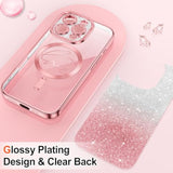 Glitter iPhone 16 Pro Max Case with MagSafe Compatibility, Clear Sparkle Plating, Shockproof Protection for Women and Girls, Pink Color, Full Camera Coverage, Magnetic Ring Holder