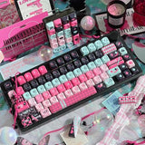 142 Key Pbt Keycaps, Pink Black Dye-Sublimation Customized Cute Keycap, Poker Theme Moa Profile Keycaps Set For Cherry Gateron Mx Switches Mechanical Gaming Keyboards