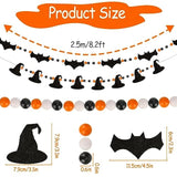 2PCS Halloween Felt Bats Witch Garland with Wood Beads Indoor Outdoor Mantle Decor