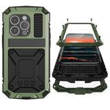 Compatible With Iphone 15 Pro Max Metal Case With Screen Protector Camera Protector Military Rugged Heavy Duty Shockproof Case With Metal Kickstand Full Body Tough Dustproof Case(Green)