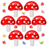 7 Pcs Cute Mushroom Balloons - 31 X 21 Inch Large Mushroom Aluminum Foil Balloons, Easy To Inflate, Fun Mushroom Birthday Forest Plant Theme Party Decorations Supplies