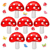 7 Pcs Cute Mushroom Balloons - 31 X 21 Inch Large Mushroom Aluminum Foil Balloons, Easy To Inflate, Fun Mushroom Birthday Forest Plant Theme Party Decorations Supplies