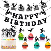 20 Pieces Dirt Bike Birthday Decoration Dirt Bike Party Supplies Banner Cake Cupcake Topper For Motocross Themed Birthday Party Man Or Boy Riding Room Wall Decoration (Classic Style)