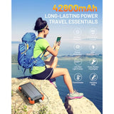Solar Power Bank, 42800Mah Portable Charger 20W Fast Charging External Battery Pack Built In 4 Cables, Wireless Charging Power Bank For Apple Watches With Flashlight, Carabiner,Thermometer