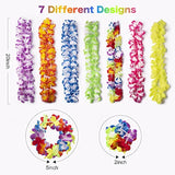 56 Counts Hawaiian Leis, Luau Party Supplies Of Elastic Flowers Necklaces, Headbands And Wristbands - Tropical Hawaiian Decorations, Beach Party Decorations, Birthday Party Favors