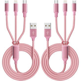 2-Pack 4ft 3-in-1 Nylon Braided USB Charging Cable Type-C Micro iP Universal