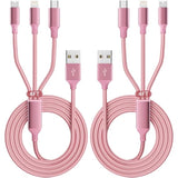 2-Pack 4ft 3-in-1 Nylon Braided USB Charging Cable Type-C Micro iP Universal
