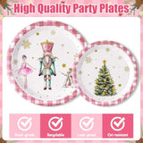 96Pcs Christmas Nutcracker Party Plate Supplies - Xmas Tree Ballet King Soldier Party Tableware Decoration Disposable Paper Plate Napkin Fork For Kid Winter Holiday Birthday, Serves 24 Guests