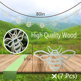 Wood Bee Garland Banner For Party Decorations - Baby Shower, Birthday, Wall, Fireplace, Room Decor - Pom Pom Happy Bee Theme (7 Pcs)